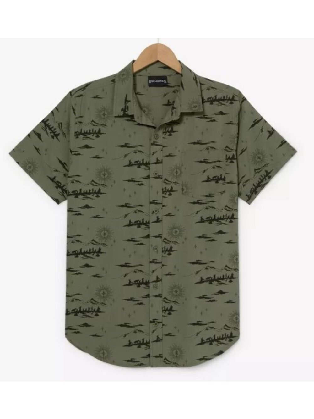 Lord of the Rings Mountain Scenes Print Woven Button Up Shirt Men Size XL NWT